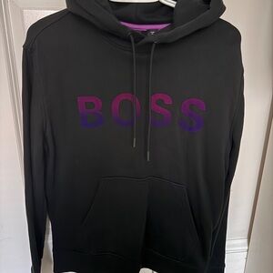 BOSS Men's Black Hoodie with Purple Logo
